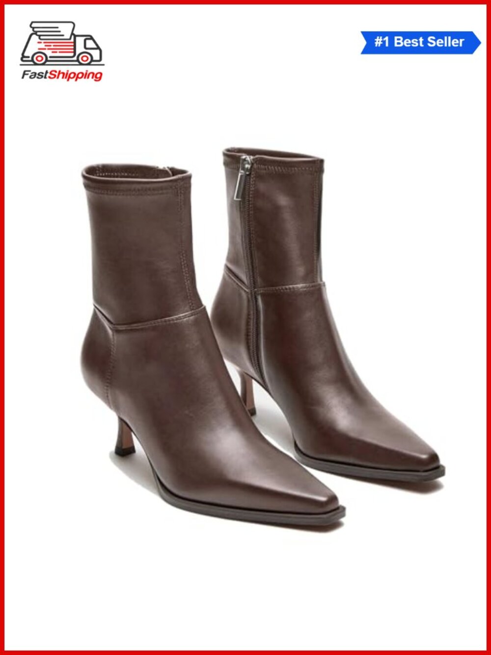 ✨ Womens Ankle Boots Kitten Heel Pointed Toe Side Zip Synthetic Leather